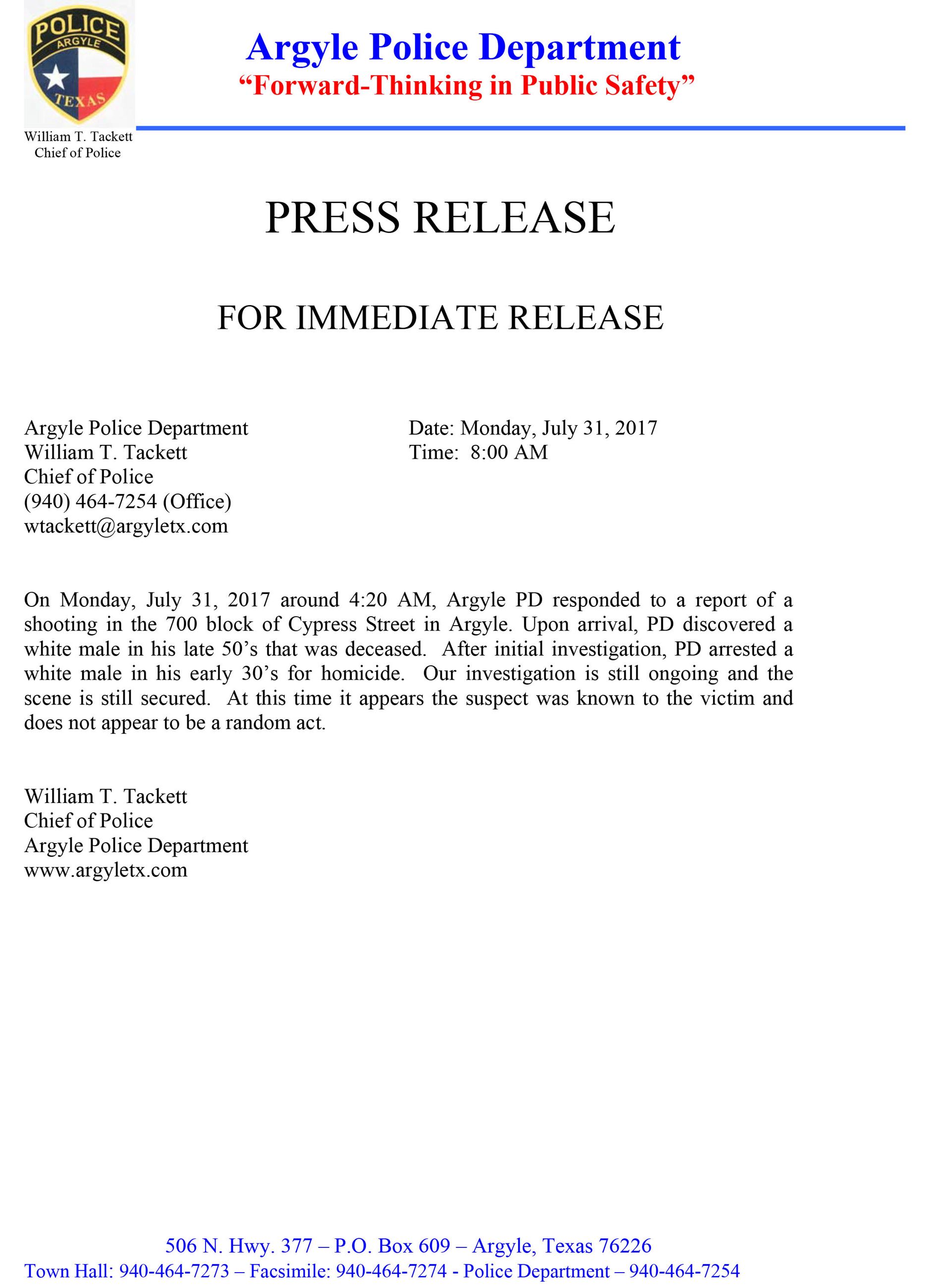 Press Release 07312017