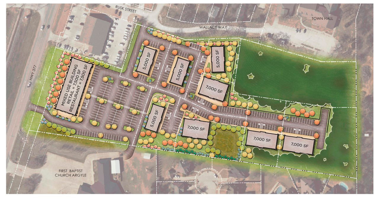 map of 10 acre planned development near Hwy 377 and Rusk St.