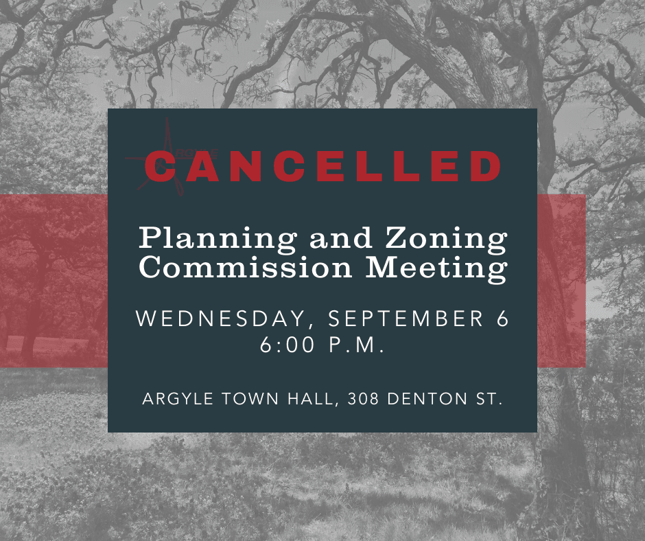 The Sept 6 P&Z meeting has been cancelled.